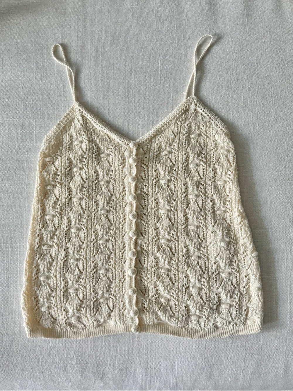 Sezane Cream Crochet Button-Front Camisole